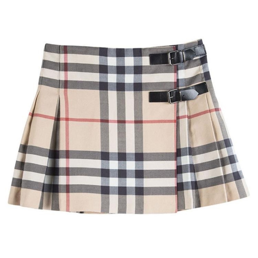 Burberry Skirt Nova Check Girls COTTON Leather Strap Buckle Pleated